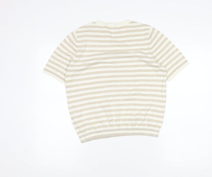 H&M Women's Beige Striped Short Sleeve Top Size 14