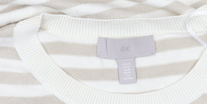 H&M Women's Beige Striped Short Sleeve Top Size 14