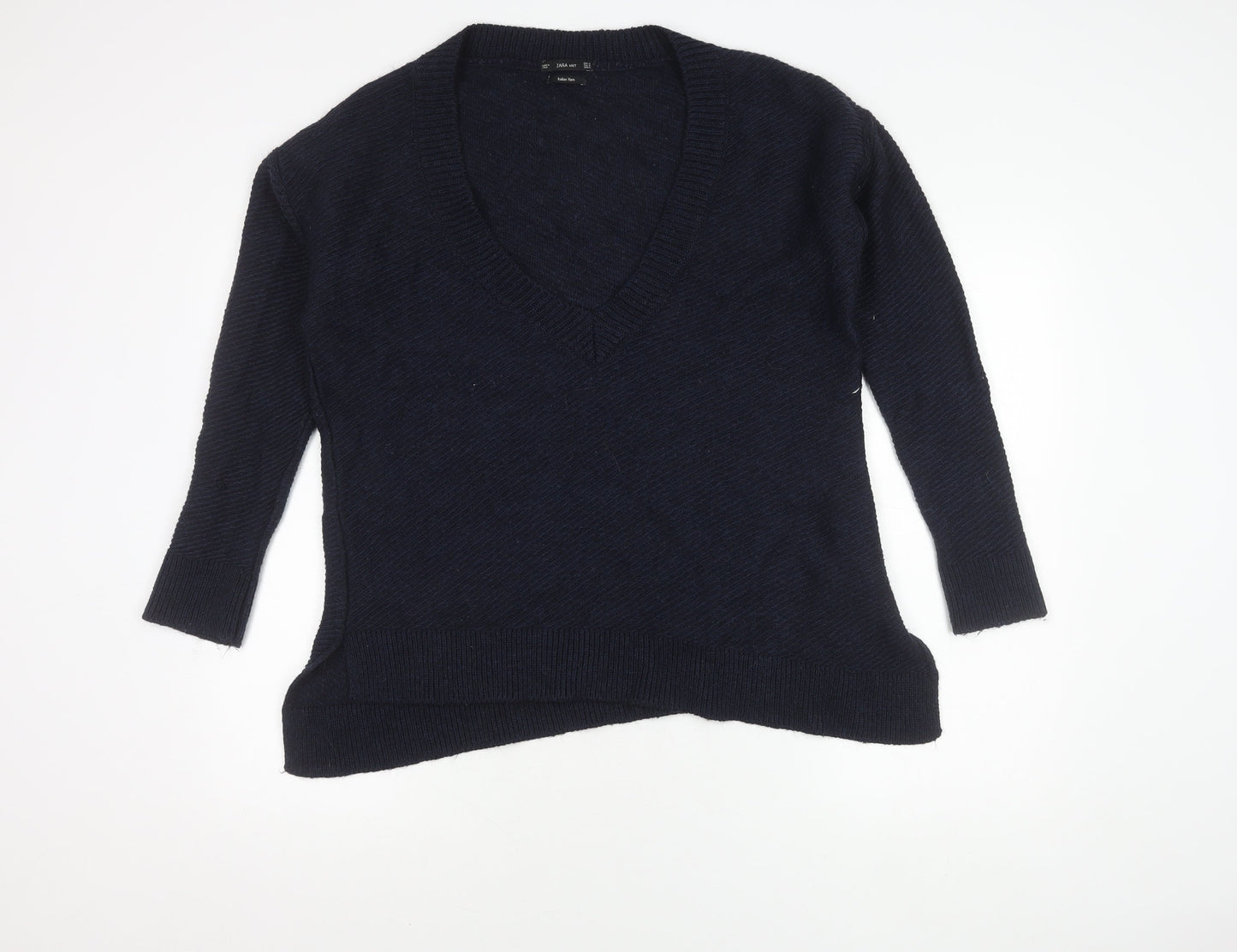 Zara Men's Blue V-Neck Jumper, Medium, Wool Blend