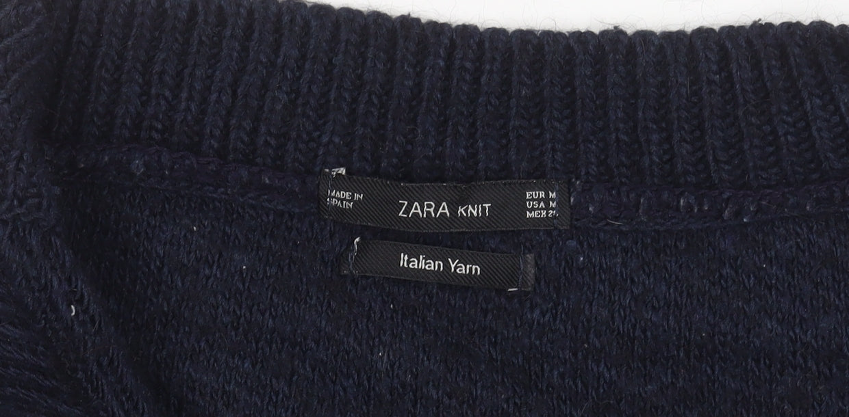 Zara Men's Blue V-Neck Jumper, Medium, Wool Blend
