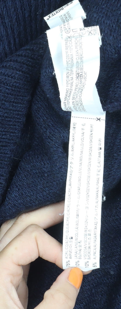 Zara Men's Blue V-Neck Jumper, Medium, Wool Blend