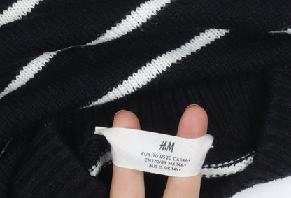 H&M Unisex Kids Black Striped Pullover Jumper - Size 14 Years