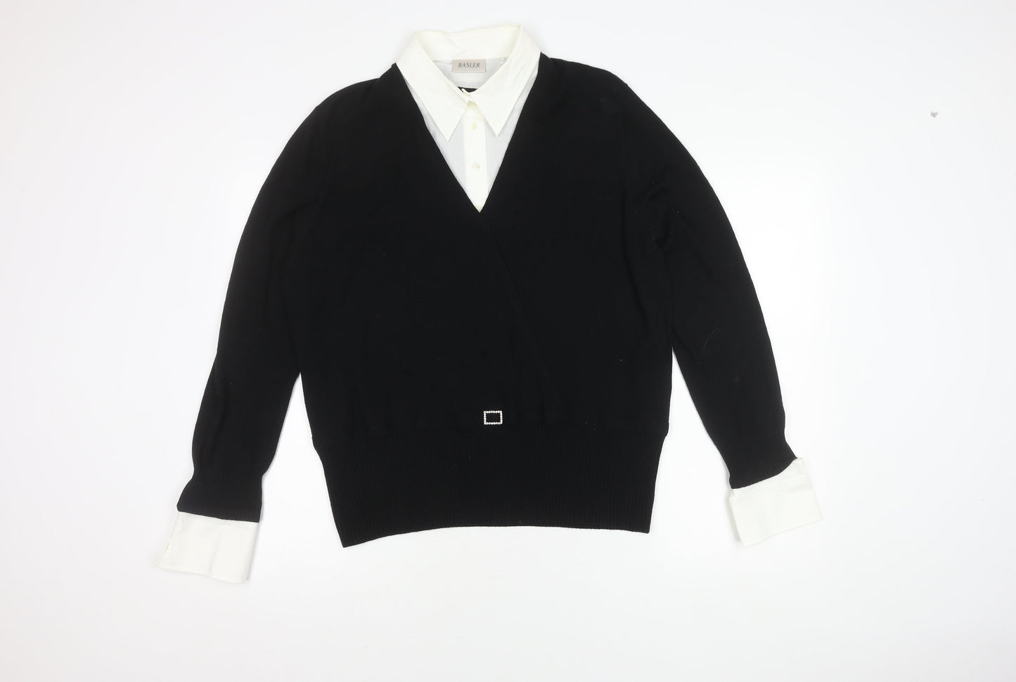 Basler Women's Black Wrap Top Size 18 Collared Jumper