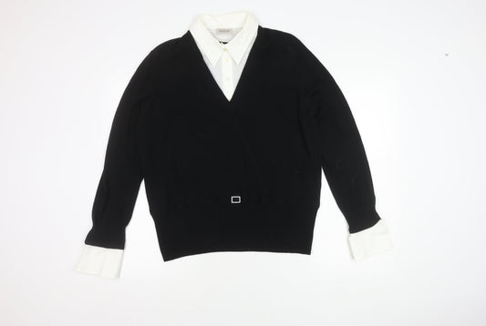 Basler Women's Black Wrap Top Size 18 Collared Jumper