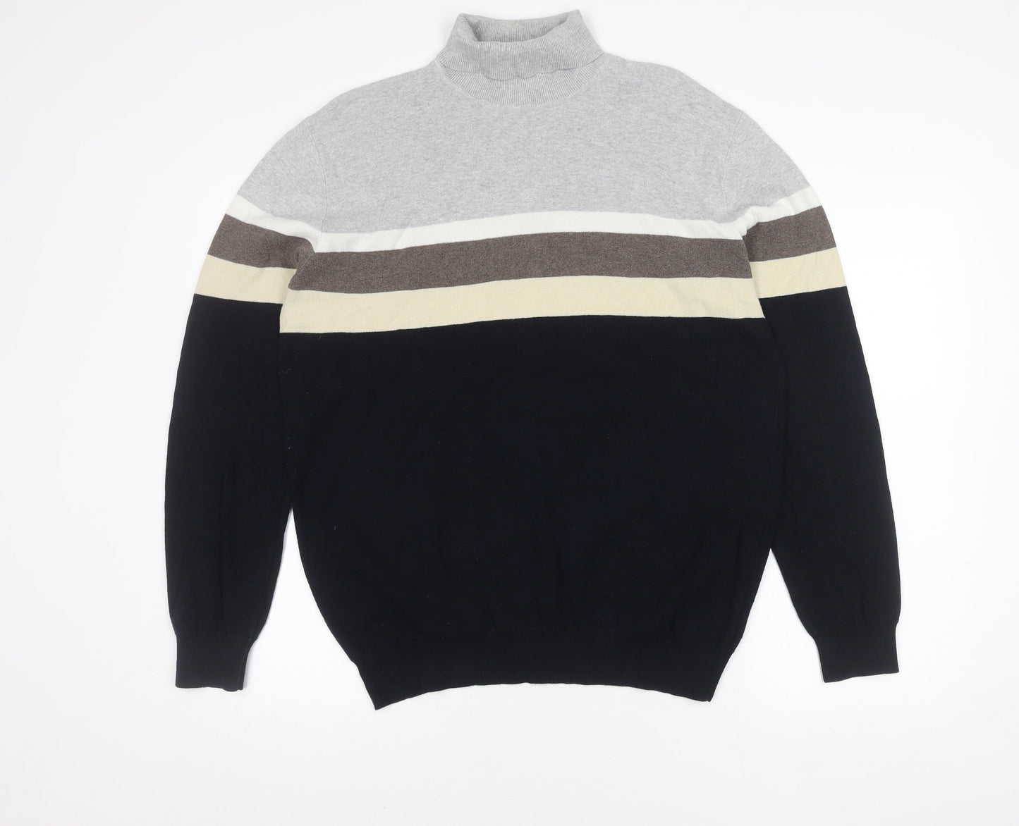 Next Men's Grey XL Pullover Jumper, High Neck, Striped