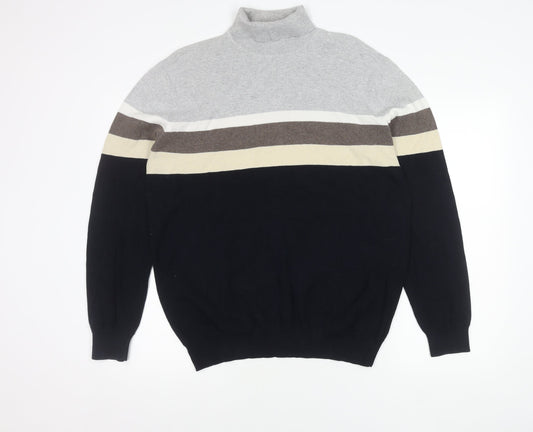 Next Men's Grey XL Pullover Jumper, High Neck, Striped