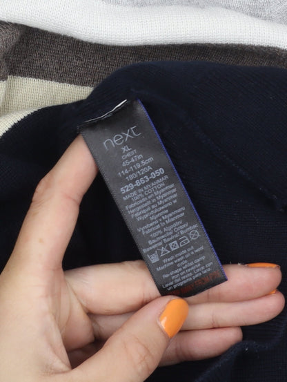 Next Men's Grey XL Pullover Jumper, High Neck, Striped