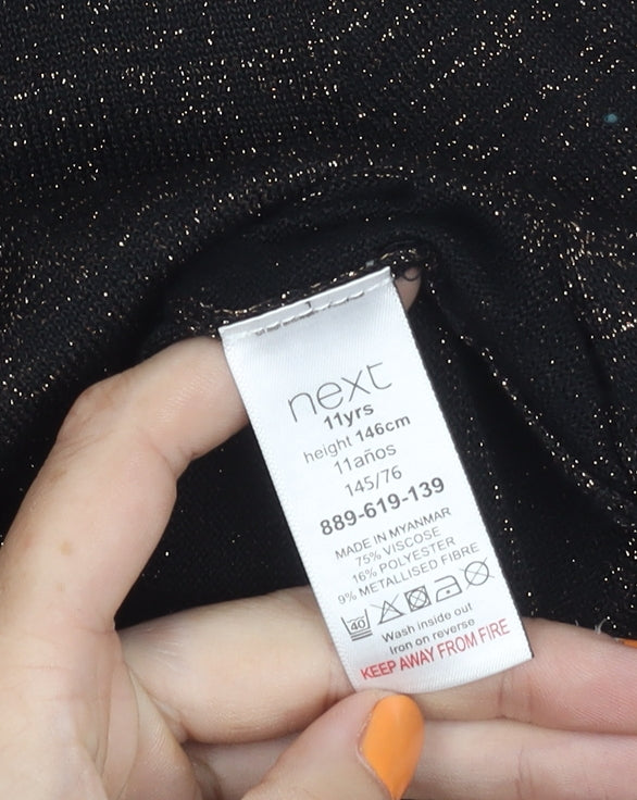 Next Girls Black Glitter Jumper, Size 11yrs, Pullover Style