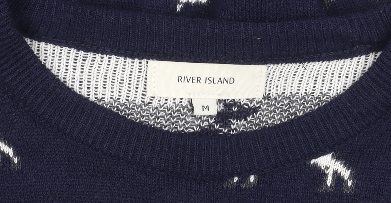 River Island Men's Blue M Animal Print Pullover Jumper