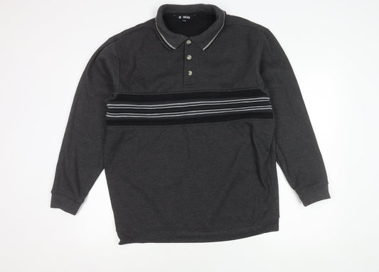 Vintage Men's Grey Striped Polo Shirt, L
