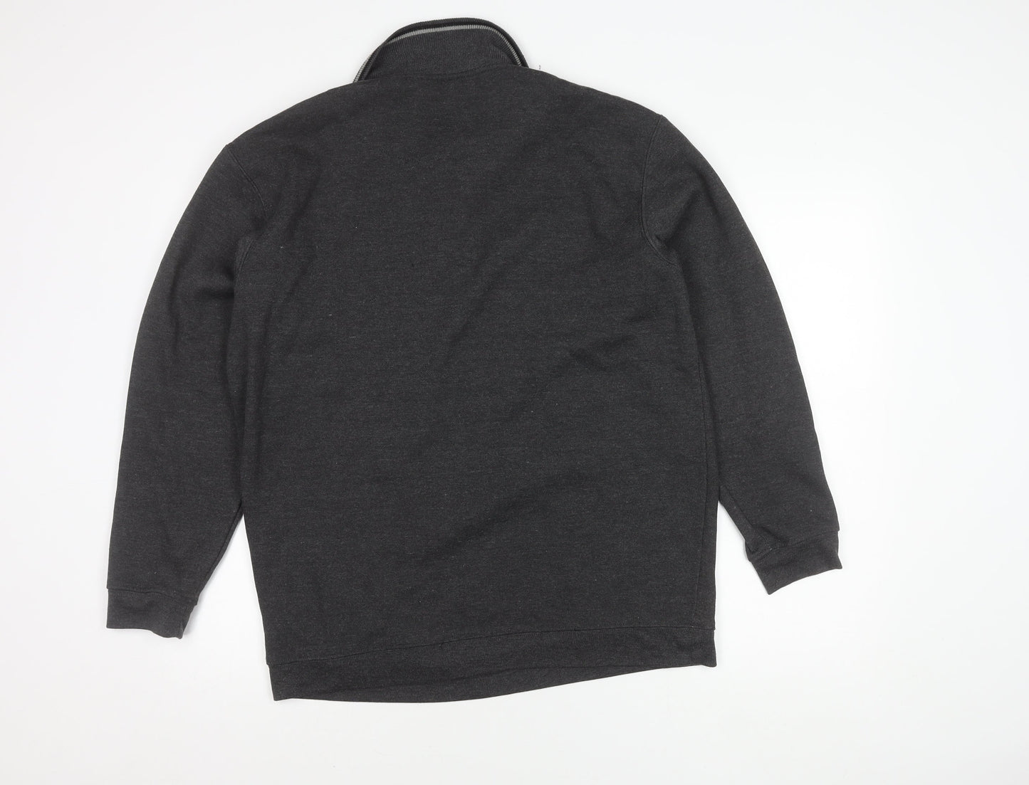 Vintage Men's Grey Striped Polo Shirt, L