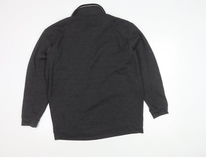 Vintage Men's Grey Striped Polo Shirt, L