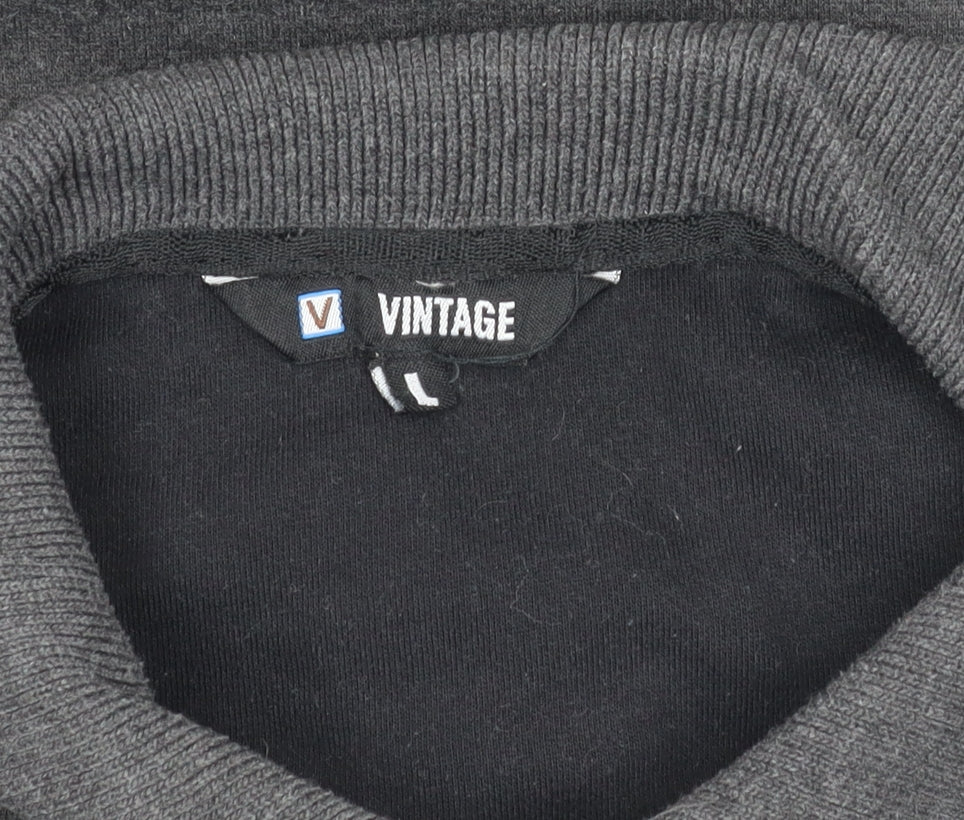 Vintage Men's Grey Striped Polo Shirt, L