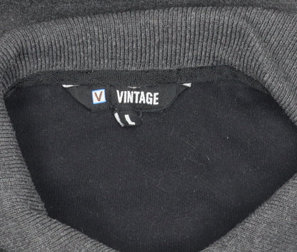 Vintage Men's Grey Striped Polo Shirt, L