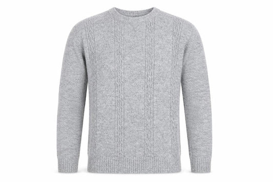 Pure & Natural Grey Cable-Knit Men's Pullover - M