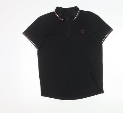 Men's Black Polo Shirt, Size M, Button-Down Collar