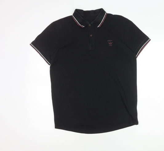 Men's Black Polo Shirt, Size M, Button-Down Collar
