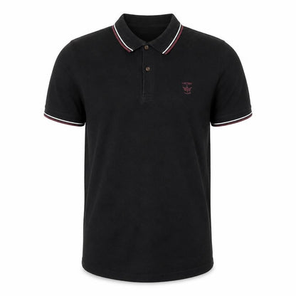 Men's Black Polo Shirt, Size M, Button-Down Collar