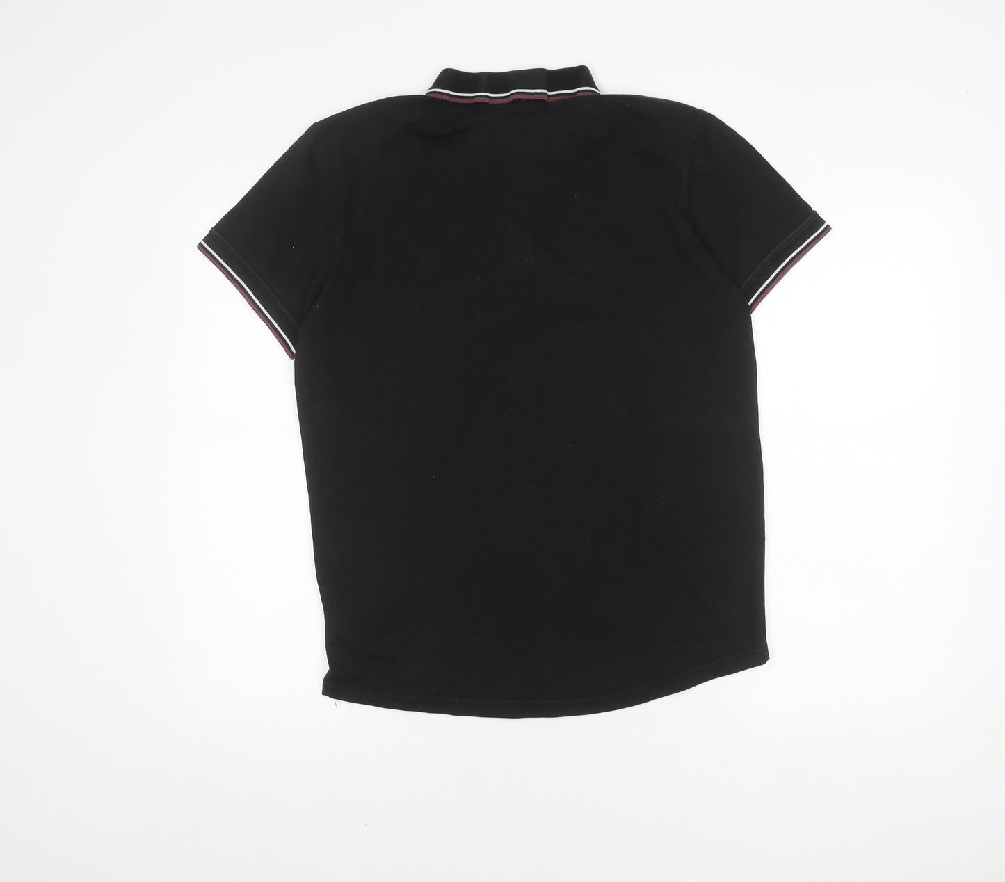 Men's Black Polo Shirt, Size M, Button-Down Collar