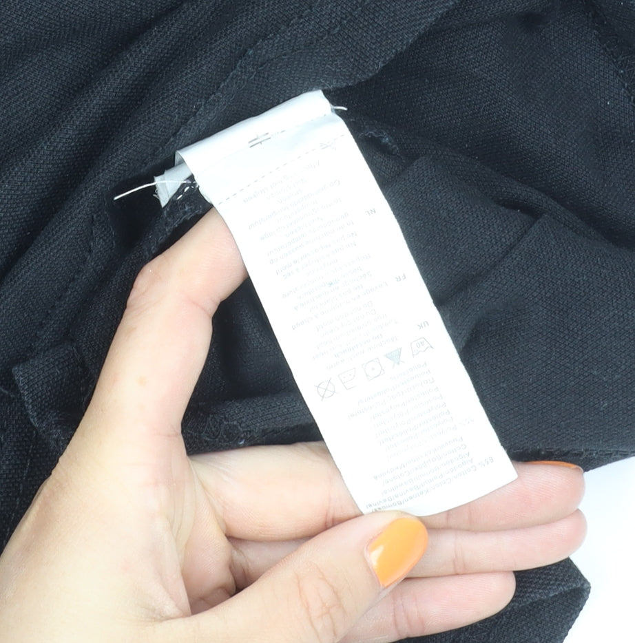 Men's Black Polo Shirt, Size M, Button-Down Collar