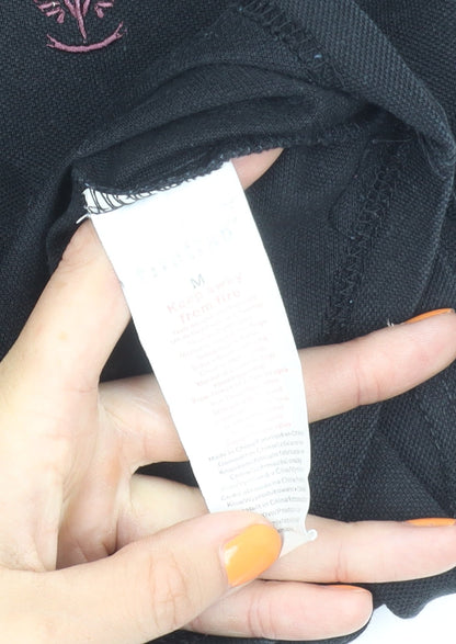 Men's Black Polo Shirt, Size M, Button-Down Collar