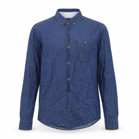 Front view of Officers Club unisex blue m denim button-up shirt