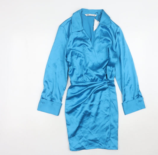 ZARA Women’s Blue Long Sleeve Collared Dress XS