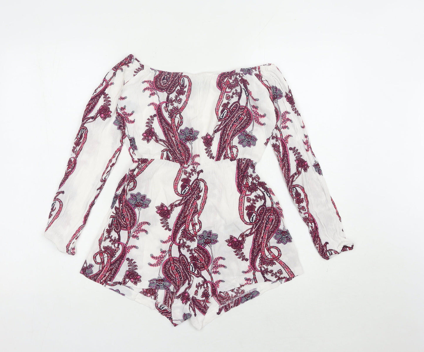 PrettyLittleThing Women's White Paisley Off Shoulder Playsuit