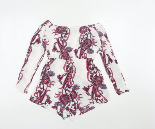 PrettyLittleThing Women's White Paisley Off Shoulder Playsuit