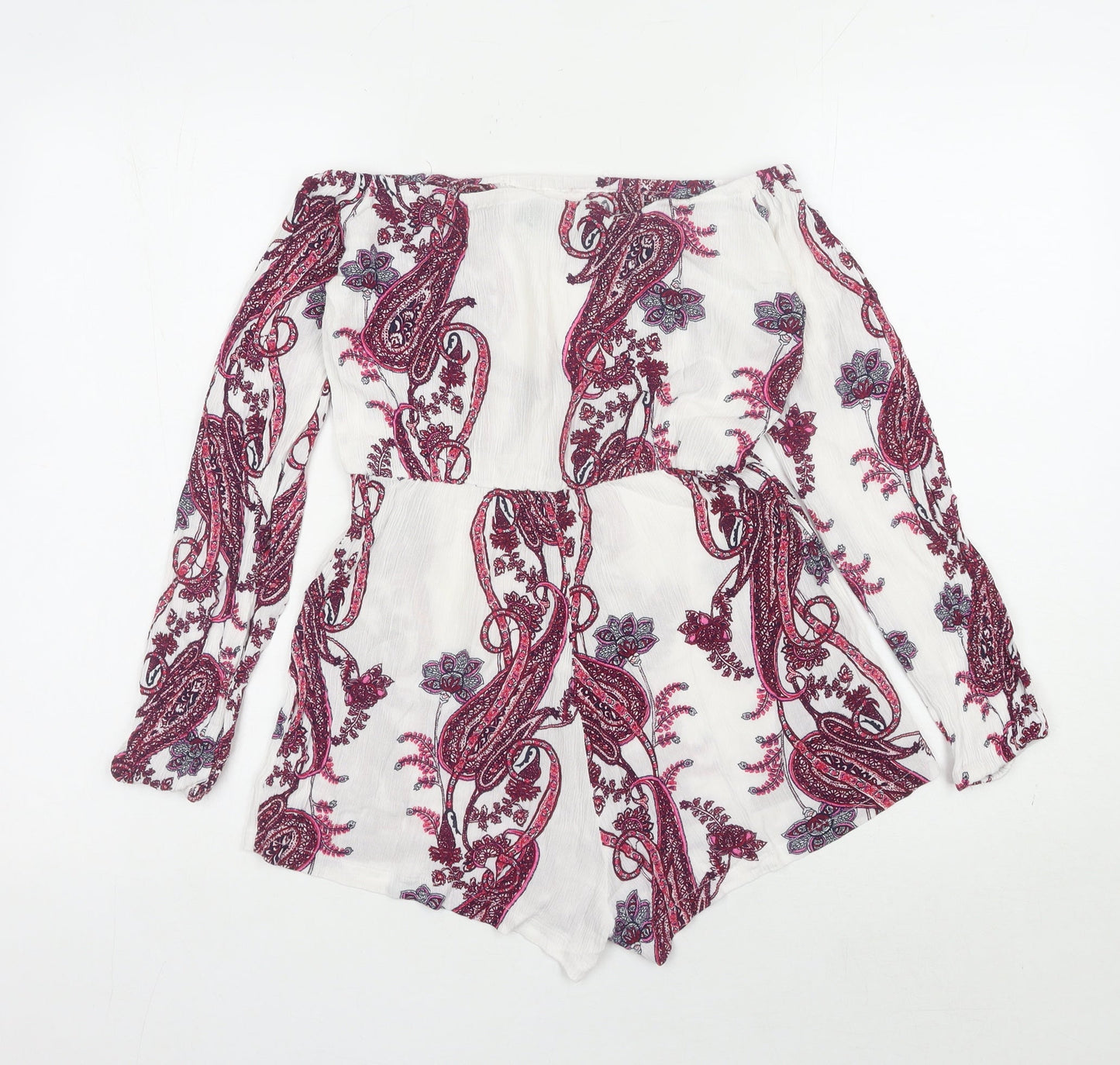 PrettyLittleThing Women's White Paisley Off Shoulder Playsuit