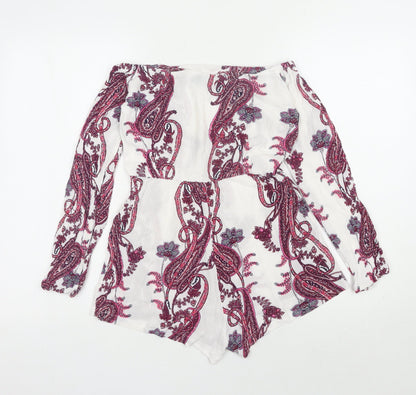 PrettyLittleThing Women's White Paisley Off Shoulder Playsuit