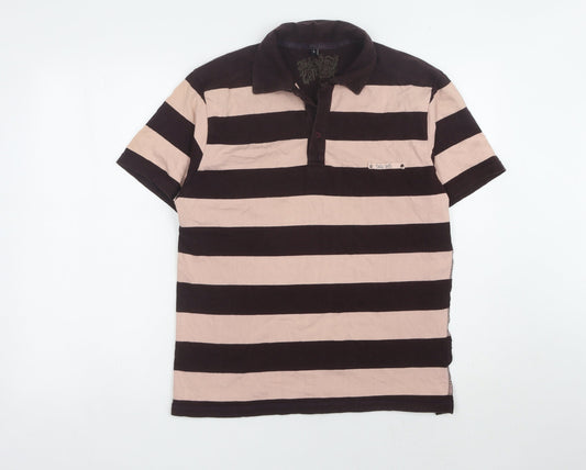 Teddy Smith Men's Beige/Black Striped Polo, L, 100% Cotton