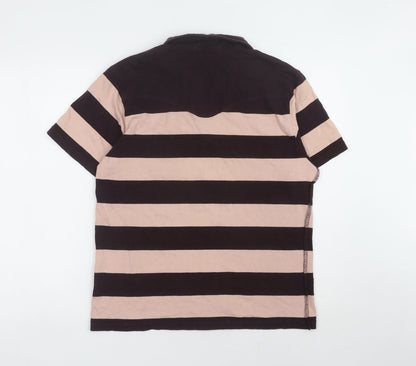 Teddy Smith Men's Beige/Black Striped Polo, L, 100% Cotton