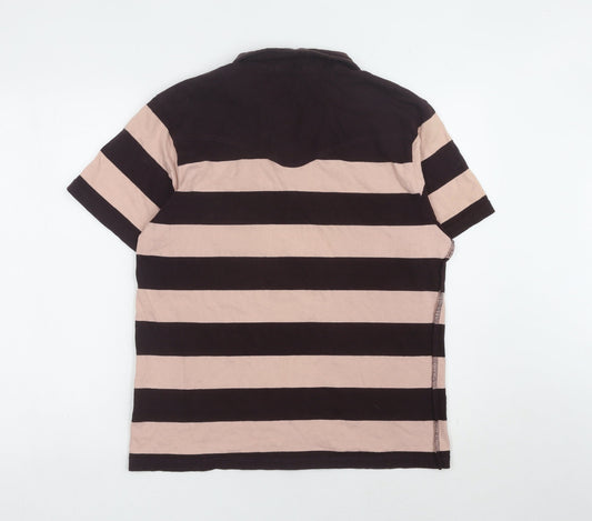 Teddy Smith Men's Beige/Black Striped Polo, L, 100% Cotton