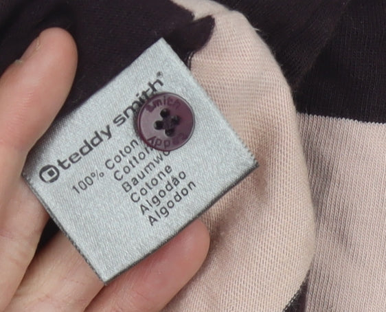 Teddy Smith Men's Beige/Black Striped Polo, L, 100% Cotton