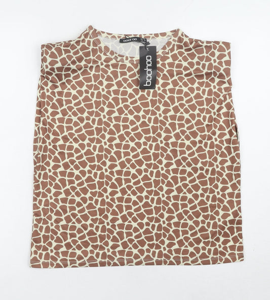 Boohoo Women's Brown Animal Print Sleeveless Top Size 8
