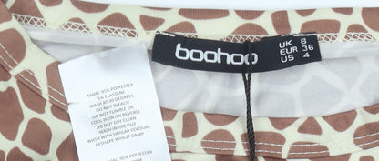 Boohoo Women's Brown Animal Print Sleeveless Top Size 8