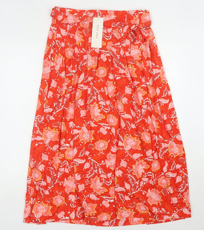 Marks and Spencer Red Floral Pleated Women's Skirt Size 12
