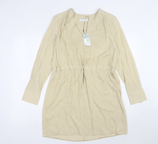 Primark Beige Women's V-Neck Long Sleeve Dress