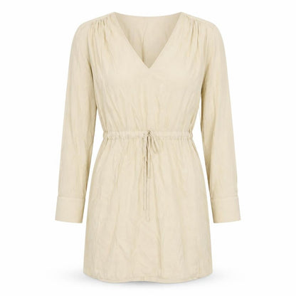 Primark Beige Women's V-Neck Long Sleeve Dress
