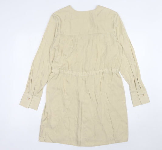 Primark Beige Women's V-Neck Long Sleeve Dress