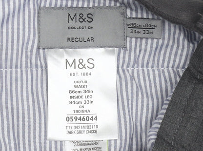 Marks and Spencer Men's Grey Trousers, Size 34
