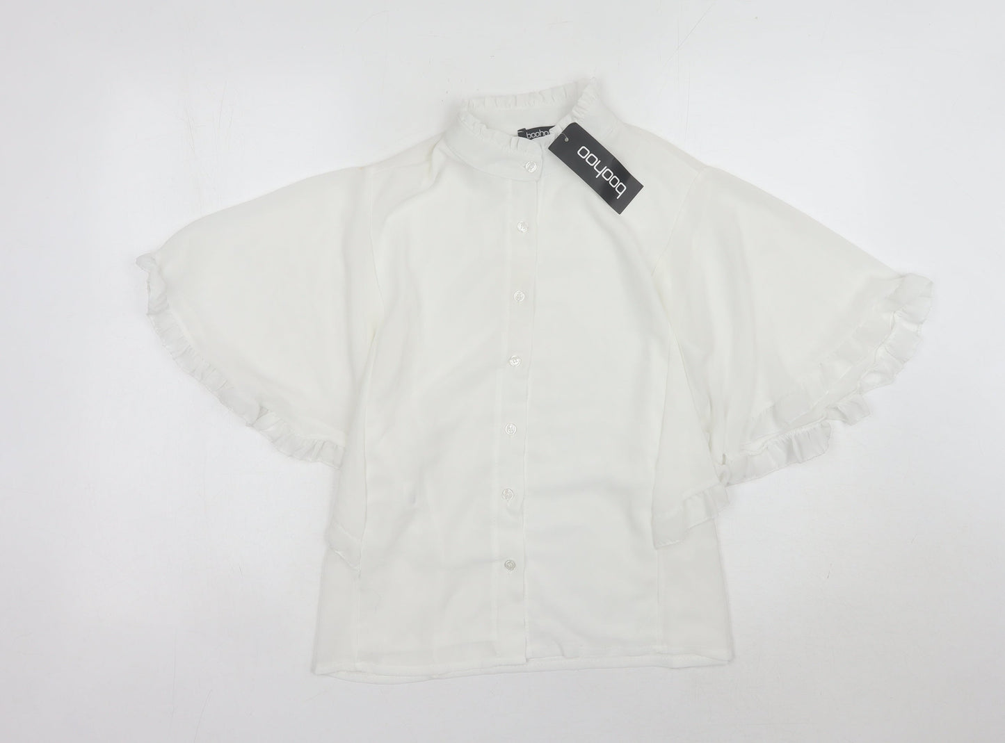 Boohoo Women's White Blouse Size 8 Ruffle Accents
