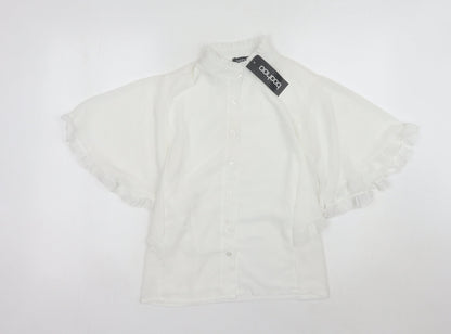 Boohoo Women's White Blouse Size 8 Ruffle Accents