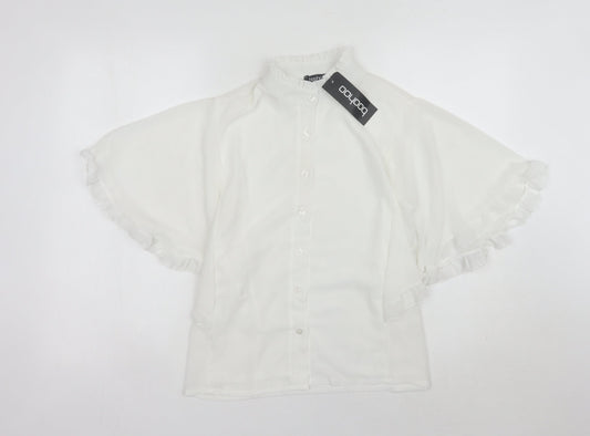 Boohoo Women's White Blouse Size 8 Ruffle Accents