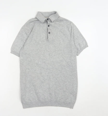 River Island Men's Grey Short Sleeve Polo XS