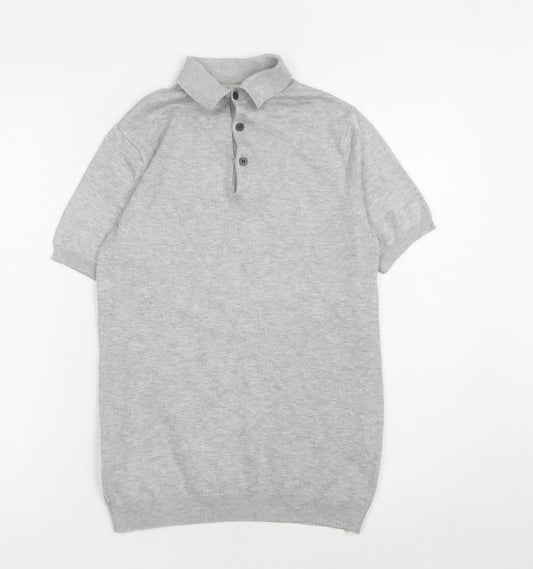 River Island Men's Grey Short Sleeve Polo XS