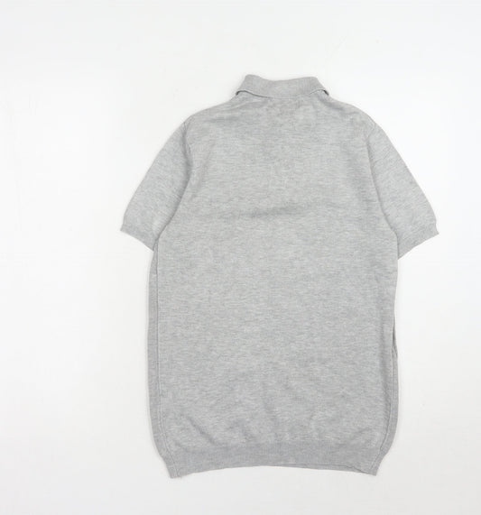 River Island Men's Grey Short Sleeve Polo XS