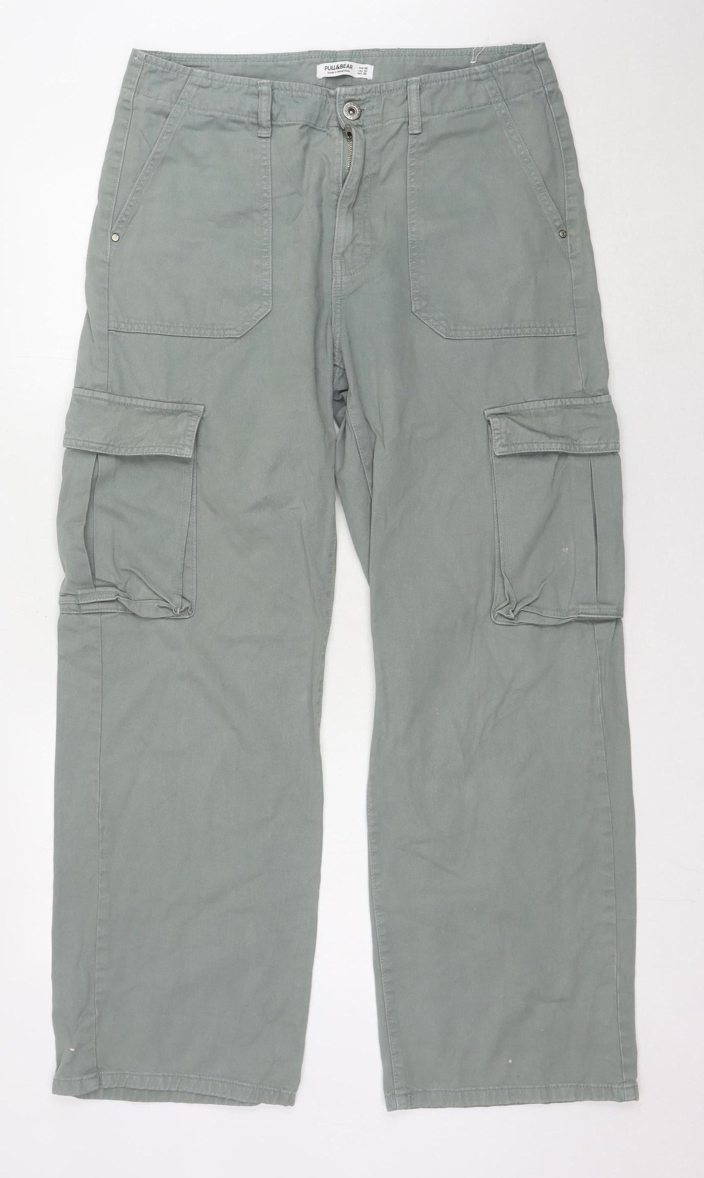 Pull & Bear Men's Green Cargo Trousers, Size L