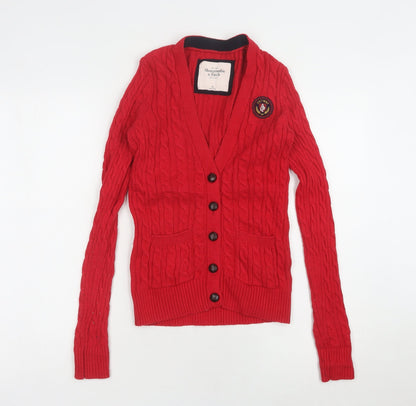 Abercrombie & Fitch Red Cable-Knit Cardigan XS